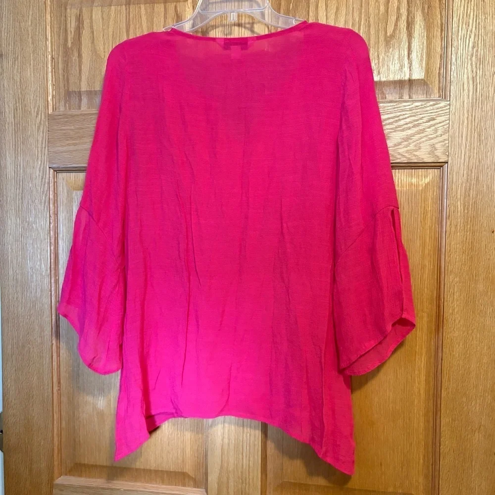 Hot Pink Counterparts Women’s Pink Crochet Trim Tunic Top 3/4 Sleeve Size M BOHO